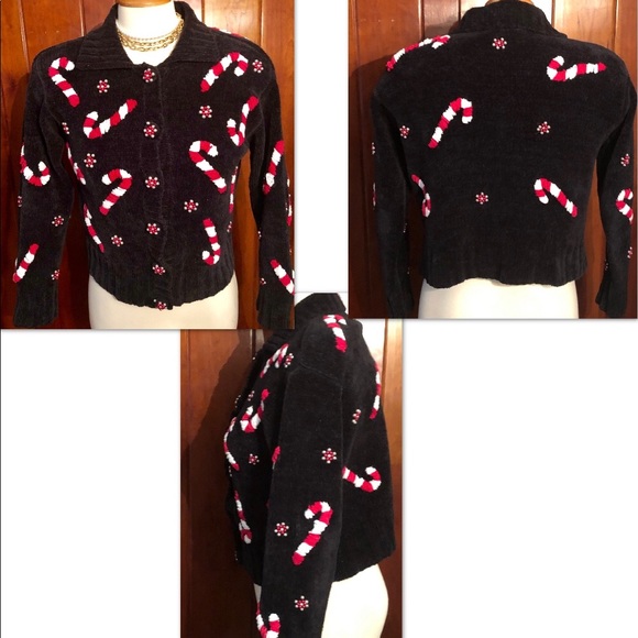 PETITE •CANDY CANE BEADED KNIT CARDIGAN - Picture 6 of 6